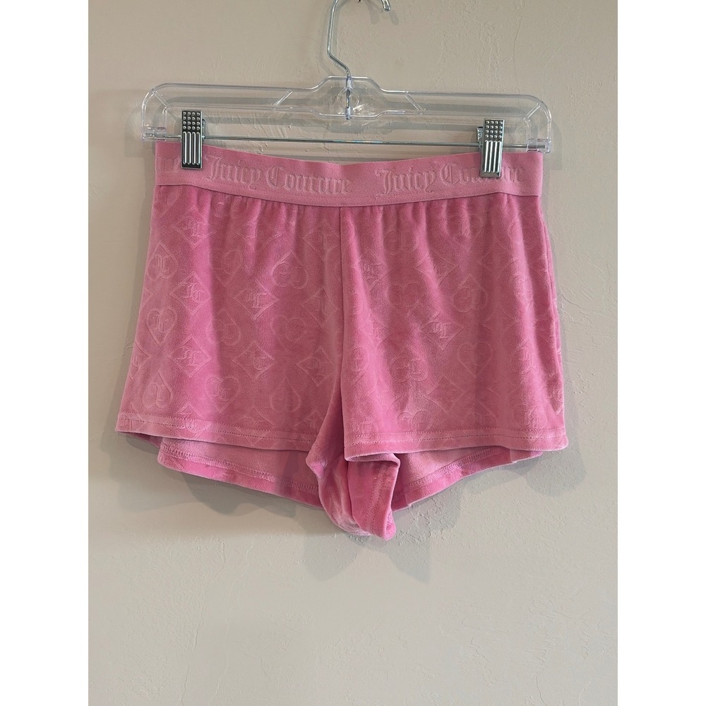 Juicy Couture Pink Velour Sleep Shorts Embossed Logo Heart Pajamas Small